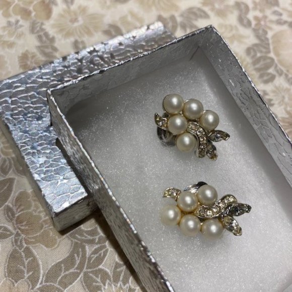 VTG MARBOUX Pearl Rhinestone Formal EARRINGS - Picture 5 of 7